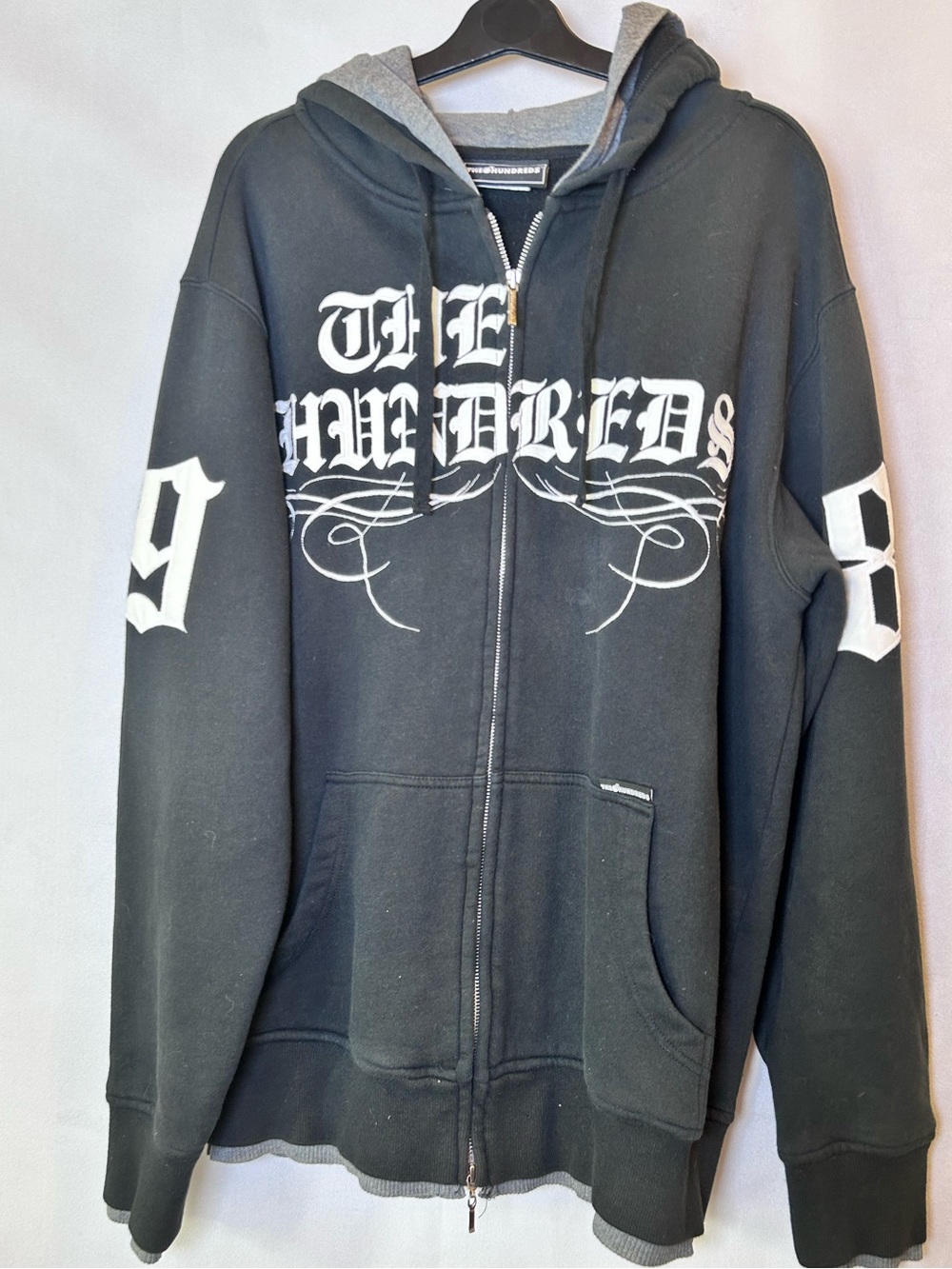 The Hundreds Black Zip Hoodie Graphic Streetwear, Grey Trim. Size L